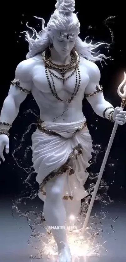 Divine Shiva in monochrome tones holding a trident with an ethereal aura.