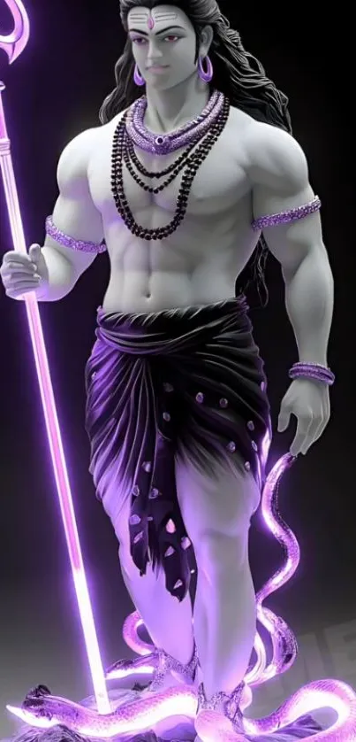 Divine depiction of Lord Shiva in purple glow.