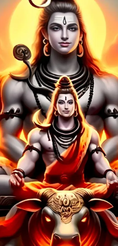 Divine depiction of Lord Shiva and bull in vibrant colors.