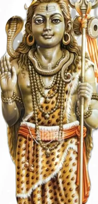 Mobile wallpaper featuring artistic representation of Lord Shiva in golden tones.