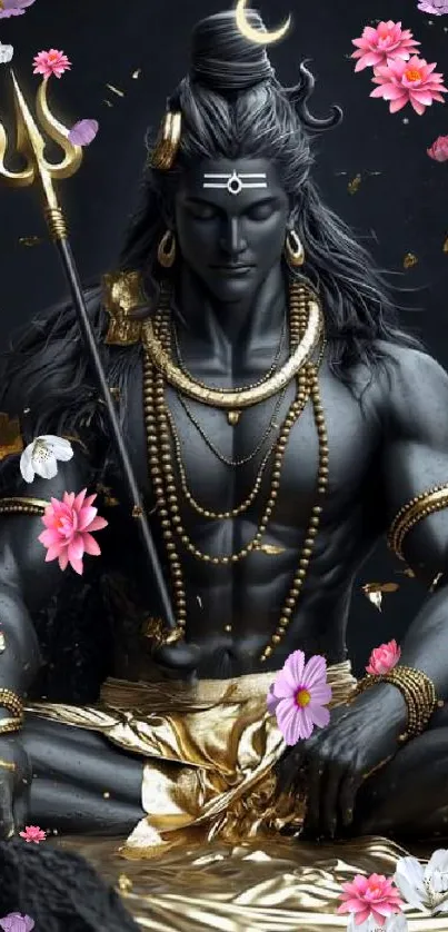 Divine Shiva surrounded by pink flowers