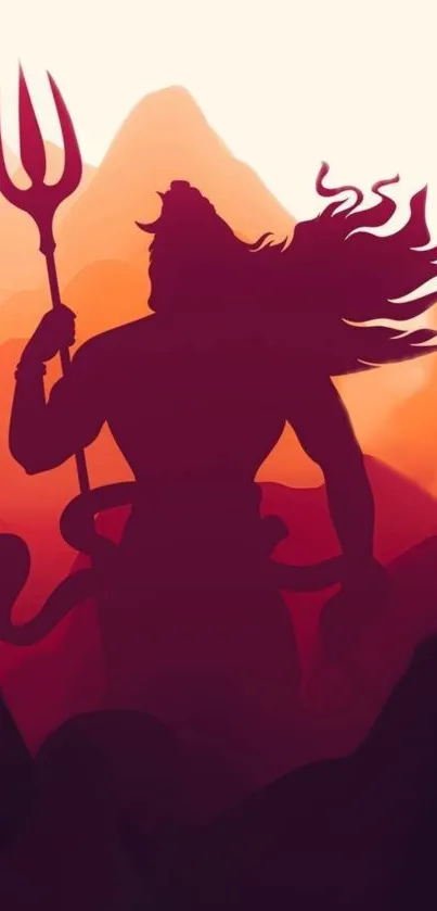 Silhouette of a mythical figure at sunset on vibrant mobile wallpaper.