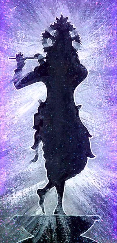 Silhouette of a divine figure playing a flute against a radiant background.