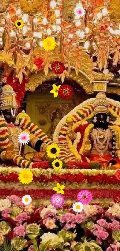 Tirupati Balaji adorned with vibrant floral decor.