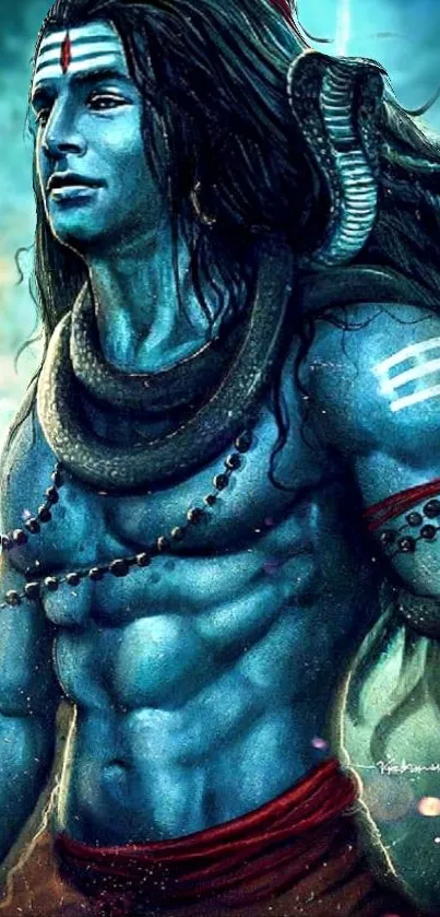 Mystical warrior art with vibrant blue tones.