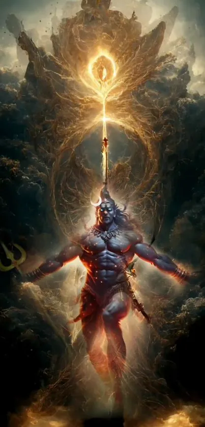 Fantasy art wallpaper depicting a divine warrior with a cosmic background.