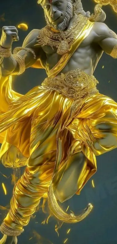 Golden warrior in dynamic mythical pose
