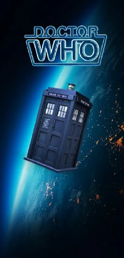 Doctor Who TARDIS wallpaper in space with cosmic background.