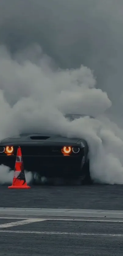 Dodge Charger performing a smoke drift on a racetrack.