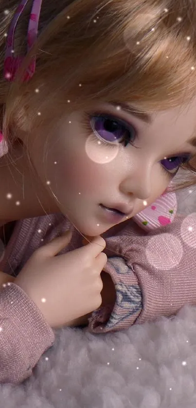 Artistic doll fantasy in soft pink hues.