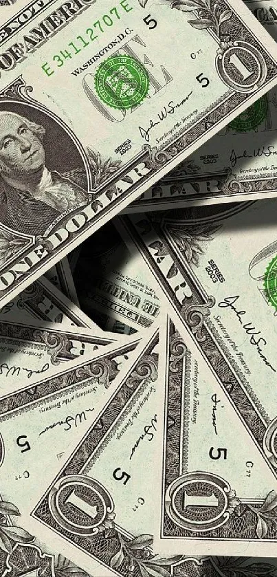Aesthetic mobile wallpaper with cascading dollar bills.