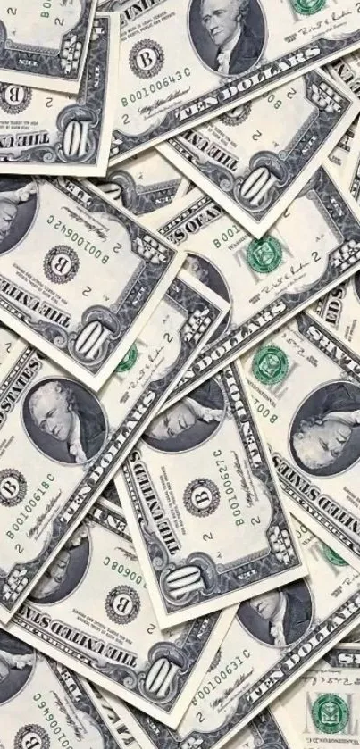 Mobile wallpaper with scattered dollar bills.