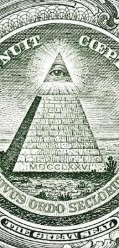 Green pyramid with all-seeing eye on dollar bill wallpaper.