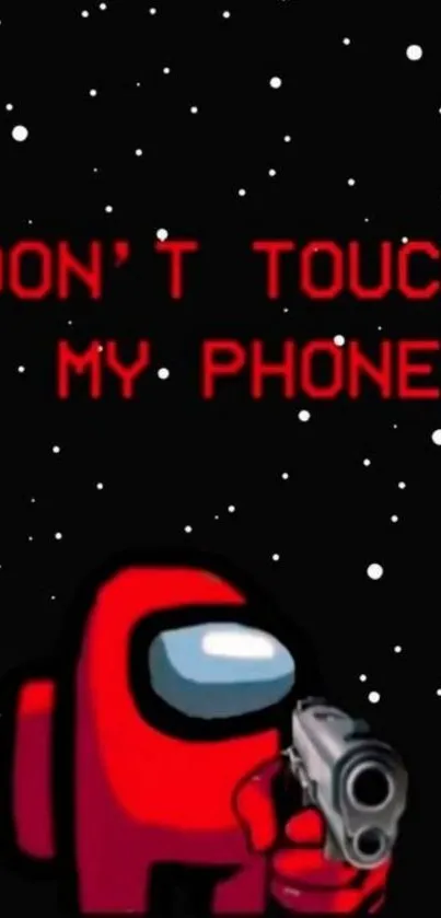 Red character with 'Don't touch my phone' text on black background.