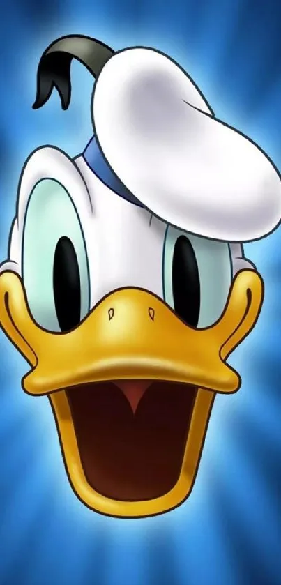 Excited Donald Duck on blue background.