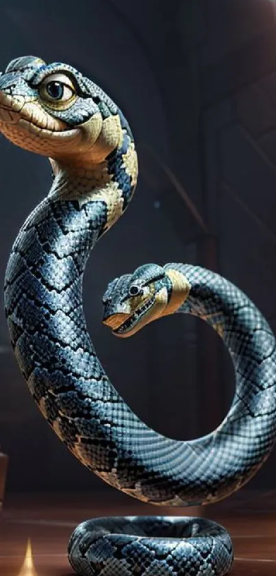 Fantasy art of a double-headed snake with intricate scales.