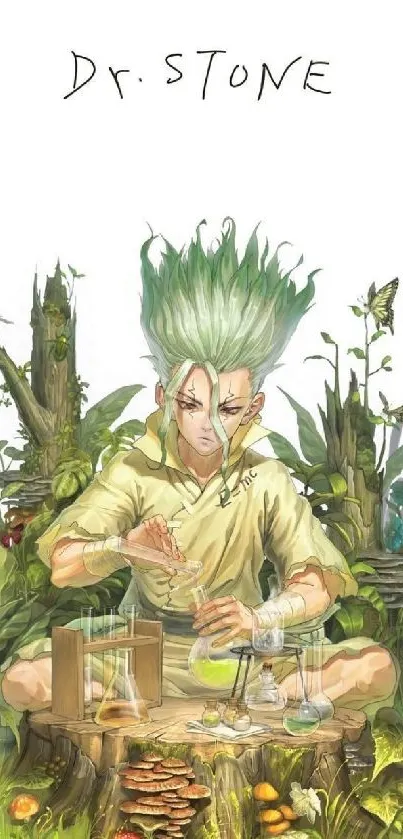 Dr. Stone character in nature setting, mobile wallpaper.