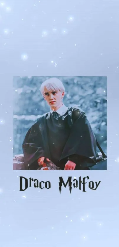 Draco Malfoy-themed wallpaper with a light blue background.