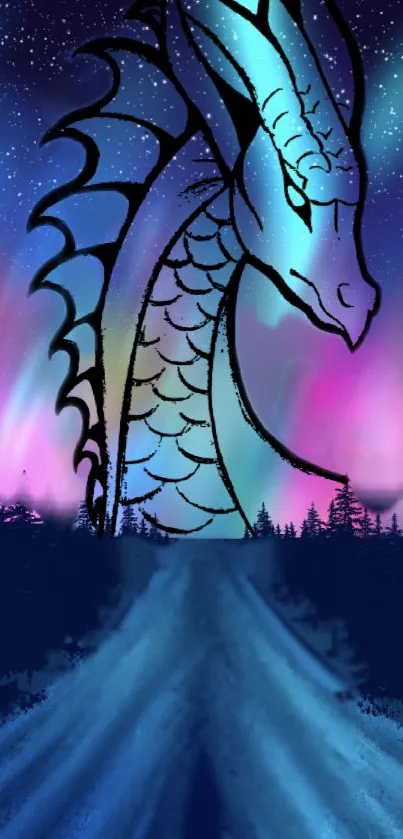 Fantasy dragon and aurora borealis wallpaper with vibrant colors.