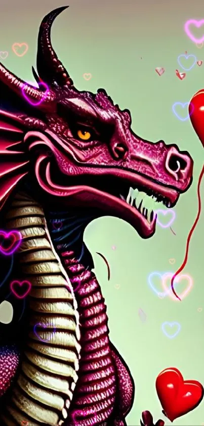 Fantasy dragon with heart balloon wallpaper.