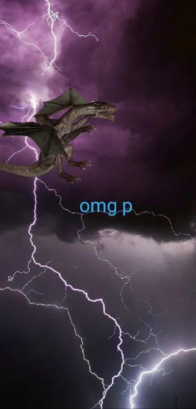 Fantasy dragon flies through lightning-filled sky.