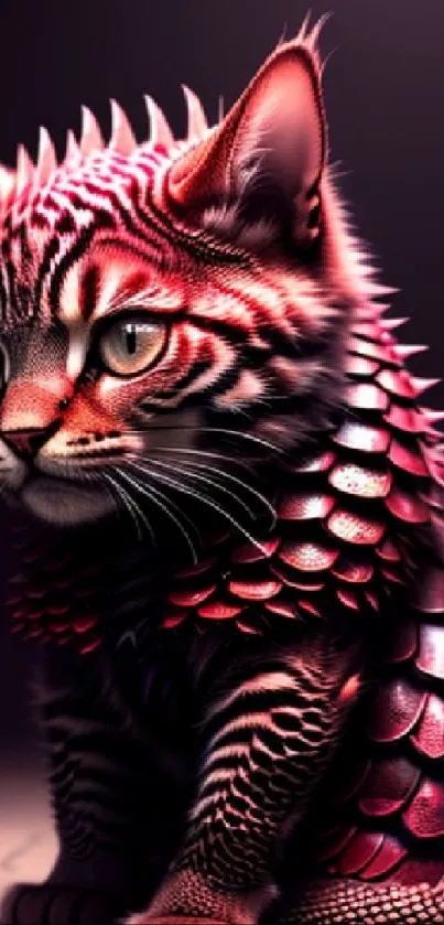 Fantasy cat with dragon scales in artful mobile wallpaper.