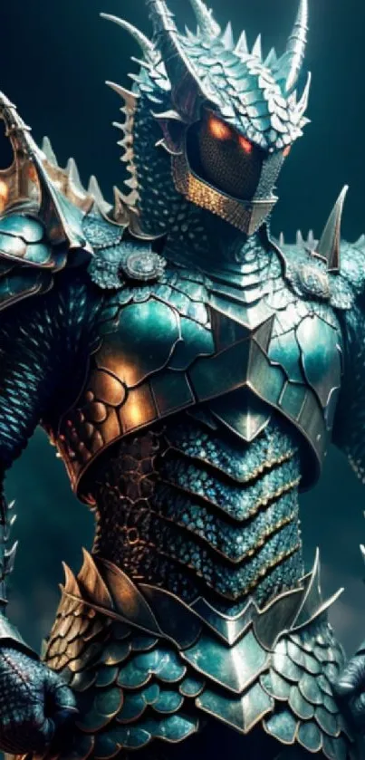 Dragon armored warrior with metallic scales in a fantasy design.