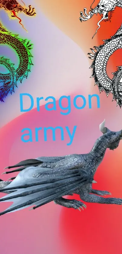 Colorful 'Dragon Army' mobile wallpaper with abstract background.