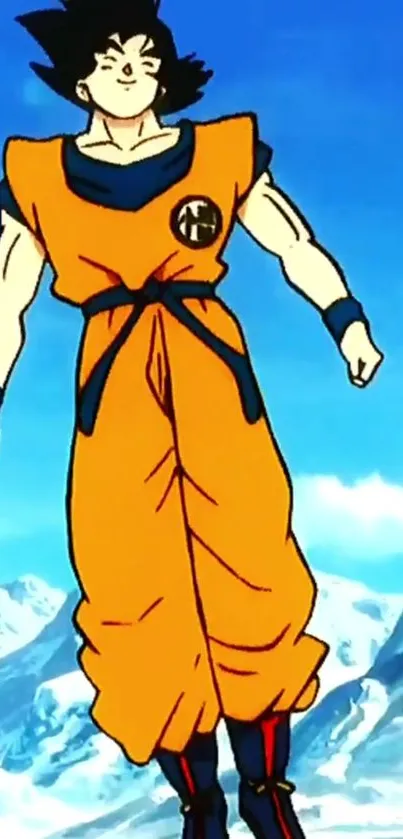 Dragon Ball Z character poses in snowy mountain landscape.