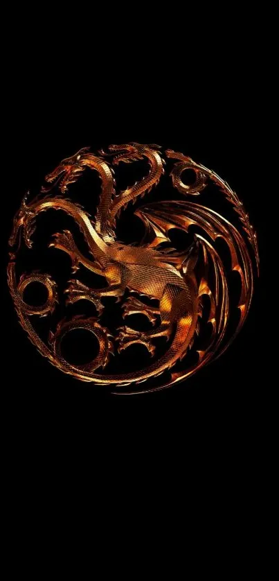 Bronze dragon emblem on dark background wallpaper.