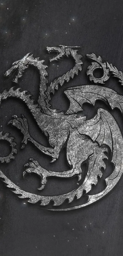 Intricate dragon emblem on black textured background for phones.