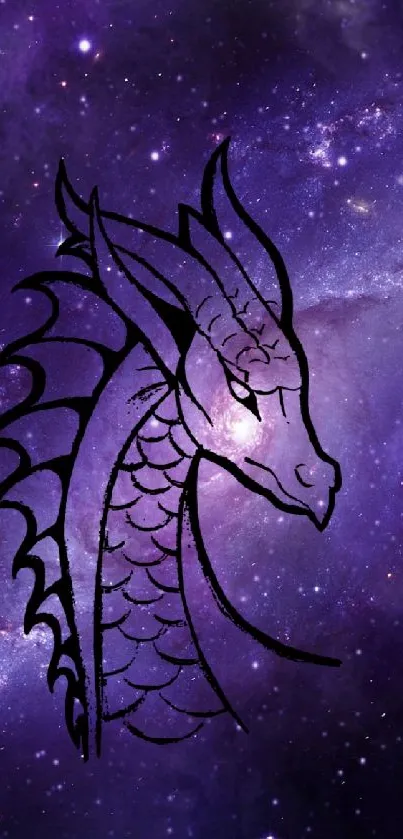 Dragon design against a purple galaxy background.