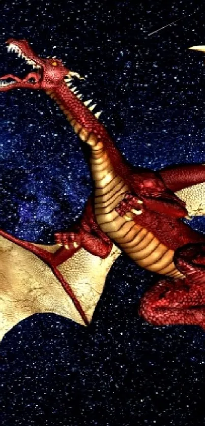 Dragon soaring through a star-filled galaxy, creating a fantasy world.