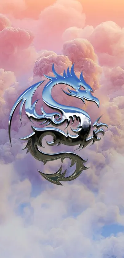 Metallic dragon design on cloud background wallpaper.