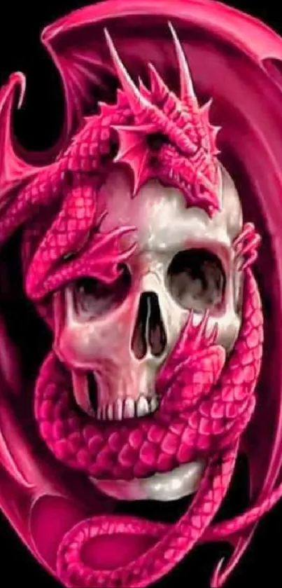 Pink dragon wrapped around skull art wallpaper.