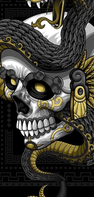 Black and gold dragon skull art wallpaper.