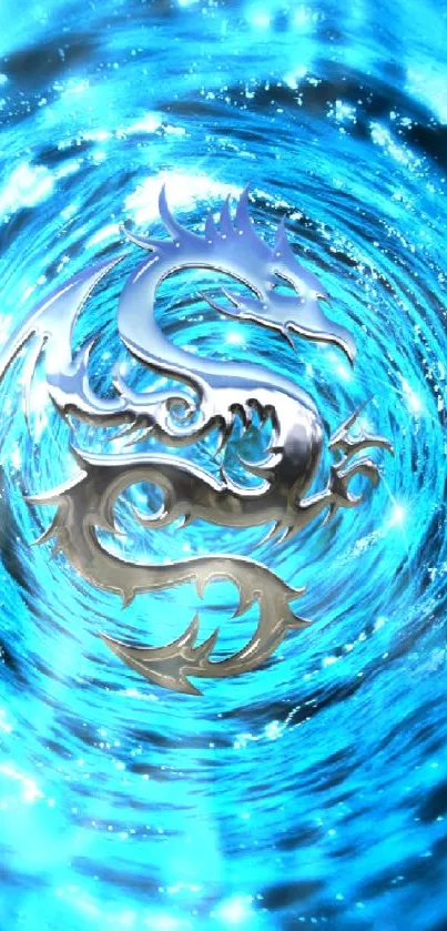 Mesmerizing dragon whirlpool wallpaper in vibrant blue hues.