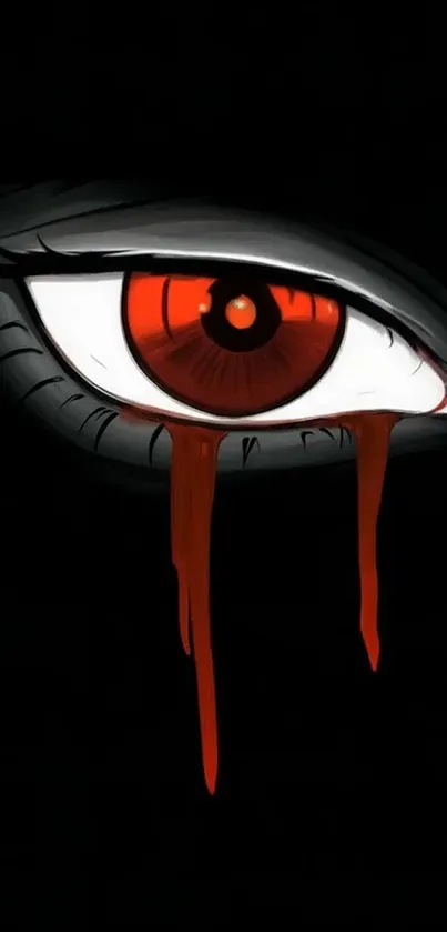 Dark anime-style wallpaper with a bleeding red eye.