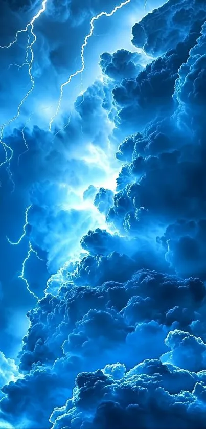 Dramatic blue lightning storm clouds wallpaper.