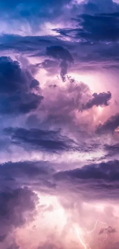 Dramatic clouds with vibrant lightning illuminating the sky in a mobile wallpaper.