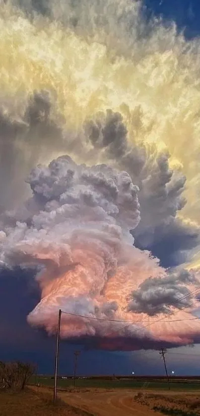 Towering storm cloud in vivid colors against a dramatic sky.