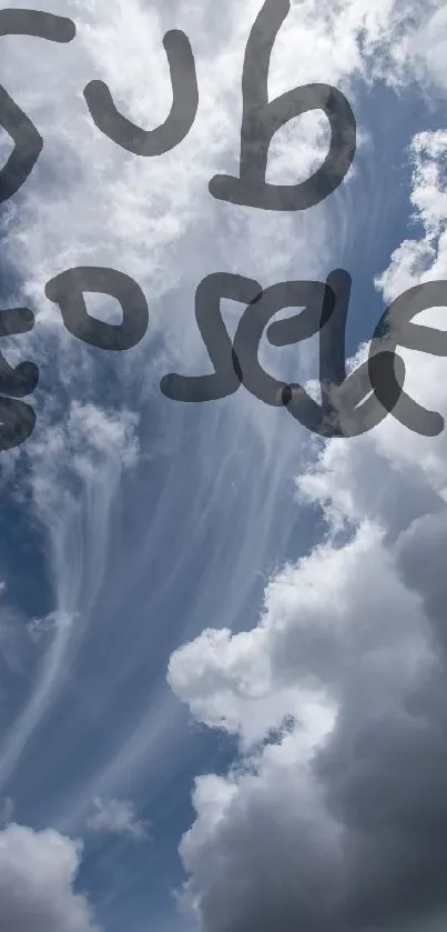 Dramatic clouds against a bright sky with text overlay.