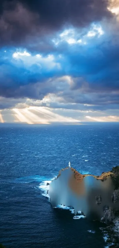 Coastal lighthouse with dramatic skies and ocean views during sunset.