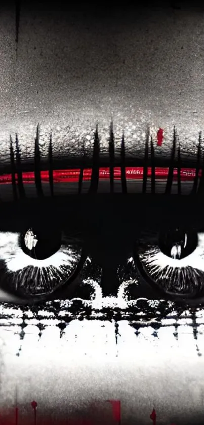 Dramatic black and red eye art wallpaper with bold accents.