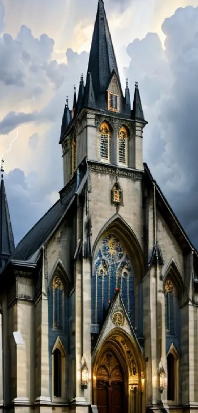 Gothic church against a stormy sky.