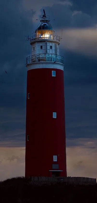 Dramatic lighthouse against a twilight sky.