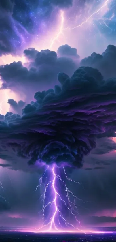 Dramatic lightning cloud with vibrant colors in the night sky.