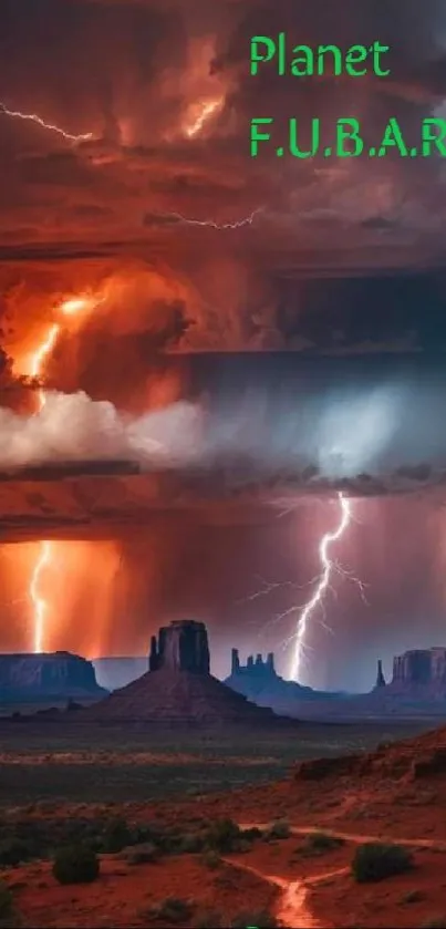 Dramatic landscape with lightning and vibrant skies.