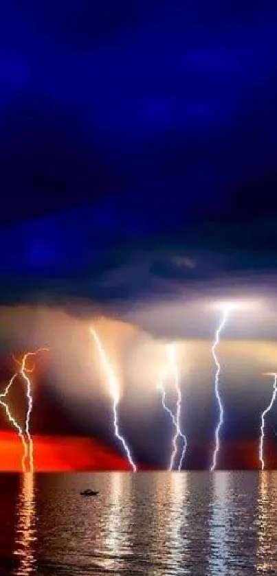 Vivid lightning storm over a dark ocean, captured in dynamic wallpaper.