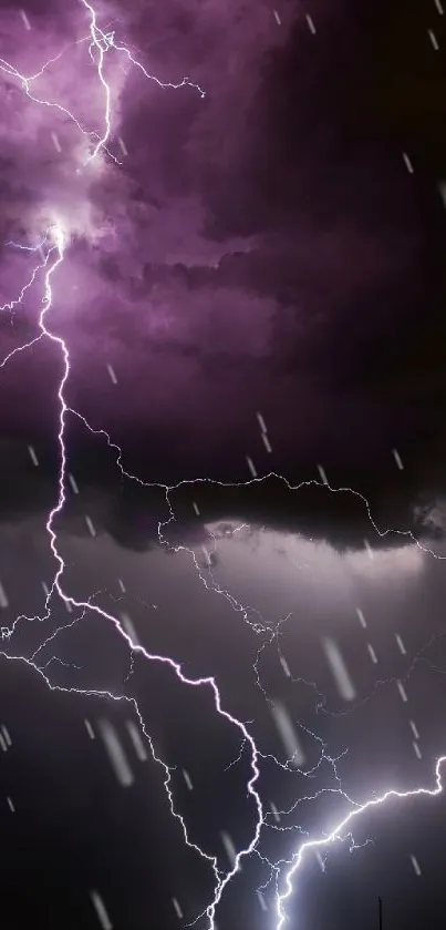 Mobile wallpaper of a dramatic lightning storm in a purple sky.